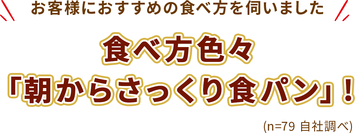お客様におすすめの食べ方を伺いました 食べ方色々「朝からさっくり食パン」! （n=79 自社調べ）
